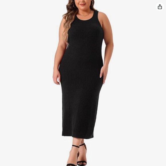 Agnes Orinda Plus Size Black Knit Sweater Dress – Modern Minimalist Quiet Luxury - Picture 6 of 15